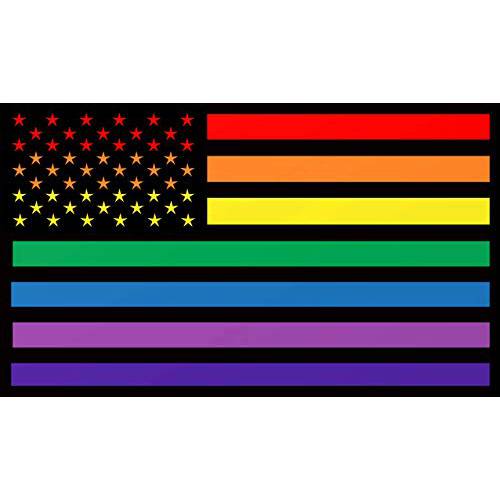 레인보우 깃발 Gay Pride 범퍼 스티커 - LGBT-Q-IA Stars& Stripes 프리미엄 비닐 데칼 5 x 3 인치 | 자동차 Auto-mobiles 윈도우 병 헬멧 거울+  보다나은 Than 마그넷 아웃도어 직사각형 사인