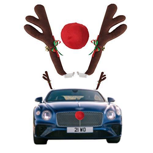 FEIJI  차량용 순록 Antlers&  노즈 - 창문 Roof-Top&  그릴 루돌프 순록 징글벨 크리스마스 할로윈 - 오토 악세사리 장식 키트 Best  차량용 SUV 밴 트럭, 크리스마스 선물 세트 (Type-1)
