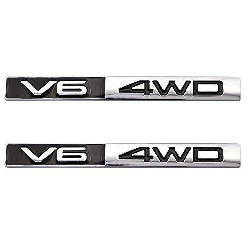 2pack 메탈 V6 4WD 엠블렘, 앰블럼 스티커 트렁크 테일게이트 Stylish 스포츠 오토 배지 Fits XF 3.0L 하이랜더 현대 장식 (Black-Silver)