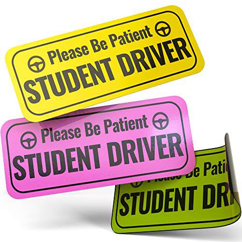 Adheisign 초보운전 자석 | 탈부착가능 “Please Be Patient” 반사 New 드라이버 스티커 데칼 자동차 강력 접착 자석, 라지 운전 아이콘&  귀여운 라운드 Border | Yellow,  핑크& GR