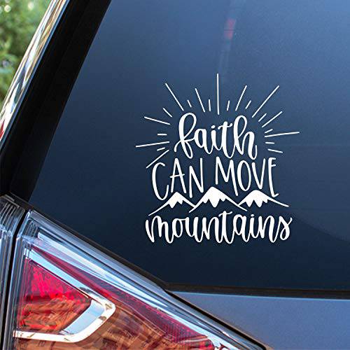일몰 그래픽&  데칼, 도안 Faith Can Move Mountains 데칼 비닐 자동차 스티커 | 자동차 트럭 밴 벽 노트북 | 화이트 | 5.5 x 5.5 인치 | SGD000001