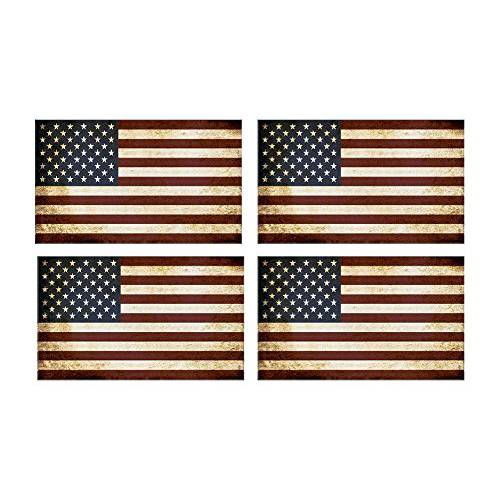 4 팩 아메리칸 깃발 Patriotic Faded Stars and Stripes 오토 데칼 범퍼 스티커 5x3” - 산업용 강화 비닐 데칼 자동차, 트럭, Rv, SUV’s&  보트 - 지원 US 밀리터리 (4x Faded)