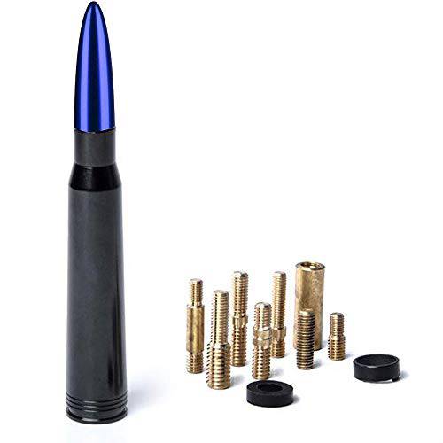 50 Cal 칼리버 블랙 블루 팁 Bullet 안테나 헤비 게이지 철판 알루미늄 숏 호환가능한 포드 F150 F-150 1999-2019 (Blue-Black)