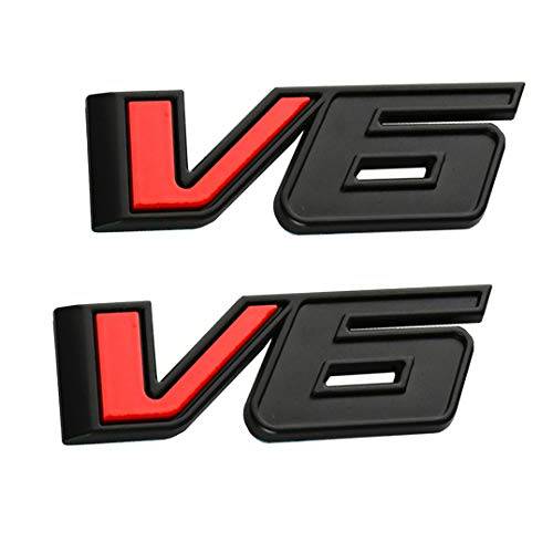2pcs V6 엠블럼 3D 데칼 자동차 네임플레이트 스티커 배지 교체용 17-21 캐니언 콜로라도 (블랙/ 레드)