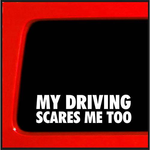 스티커 연결 | My 운전 Scares Me too | 범퍼 스티커 데칼 자동차, 트럭, 창문,  노트북 | 2x7 (화이트)
