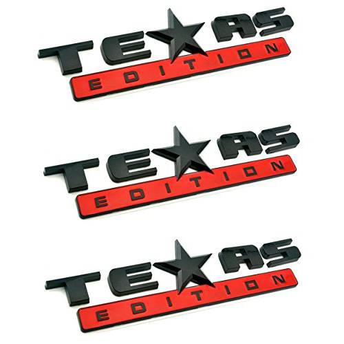 Muzzys ( 3개세트) Texas 에디션 블랙 and 레드 3M 부착형, 스티커 엠블렘, 앰블럼 배지 FITS GMC 시에라 쉐보레 실버라도 서버번 타호 포드 F150 닷지 램 닛산 타이탄 트럭