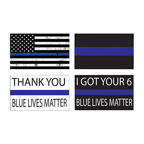 Thin 블루 라인 - 블루 Lives Matter 깃발 스티커 5x3” - 산업용 강화 비닐 데칼 자동차, 트럭, RV SUV’s&  보트 - 지원 of Police and Law Enforcement Officers (모든 4 Complete 세트)