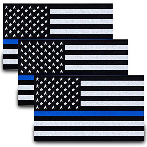 Besby 3pcs 반사 US 깃발 스티커, ThinBlueLine 아메리칸 깃발 데칼 자동차 노트북 Bumer 스티커 5x3 비닐, 지원 USA Police and Law Enforcement Officers