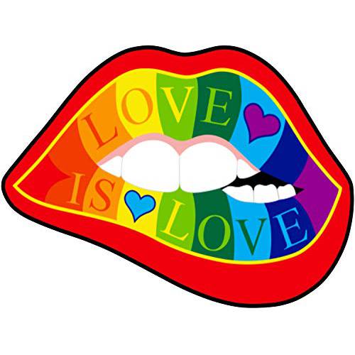 레인보우 LGBT Love is Love Lips Gay Pride 스티커 - 라지 LGBTQ 프리미엄 비닐 데칼 4x3 인치 | 자동차 범퍼 Auto-Mobile 윈도우 물병, 워터보틀 헬멧 사인 깃발 보다나은 Than 마그넷 Coexist Kindness
