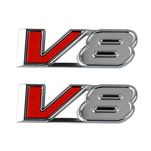 2pcs V8 엠블럼 3D 스티커 네임플레이트 배지 데칼 교체용 17-21 트럭 캐니언 콜로라도 (크롬/ 레드)