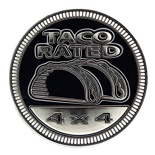 배지 글로우 “Taco Rated” 메탈 자동차 배지 Specifically Designed The 지프 랭글러 or 체로키 or 토요타 ~ 스틱 it Anywhere (TR-BADGE)