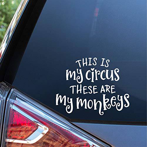 일몰 그래픽&  데칼, 도안 This is My Circus These are My 원숭이 데칼 비닐 자동차 스티커 | 자동차 트럭 밴 벽 노트북 | 화이트 | 5.5 인치 | SGD000233