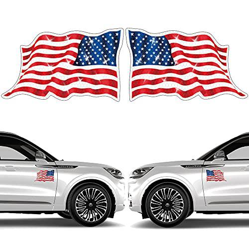 2 팩 반사 아메리칸 깃발 자석 자동차 방수 Patriotic Waving USA 깃발 데칼 자석 범퍼 스티커 오토 트럭 차량 - 6.73 x 4.2 밀리터리 Memorial Day 애국자 Veterans