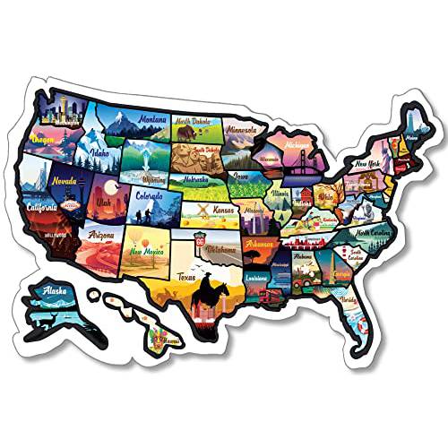 RV State 스티커 여행용 맵 - 23x13 인치 라지 Visited USA States 맵 - 브라이트 Non-Fade 50 US State 스티커 - Long-Lasting 미국 데칼,도안 Rv, 캠핑, 트레일러, 모터홈 (GlibertVillageGoods