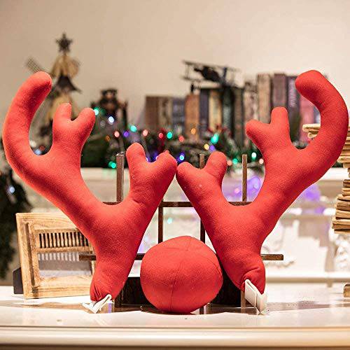 MHWGY 자동차 Antlers, 크리스마스 순록 Antlers 레드 노즈 세트 자동차 장식 트럭 악세사리, 차량 노즈 혼 할로윈 세트 크리스마스 순록 Antlers 봉제 순록 노즈 Ornaments(Red)