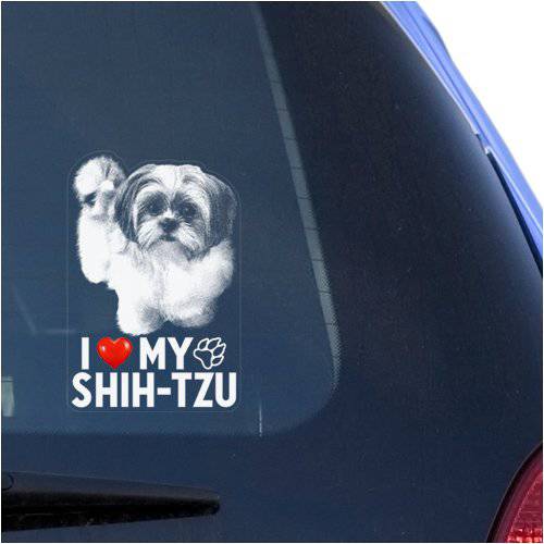 I Love My Shih-Tzu 클리어 비닐 데칼 스티커 창문, 중국 사자 강아지 사인 아트 프린트