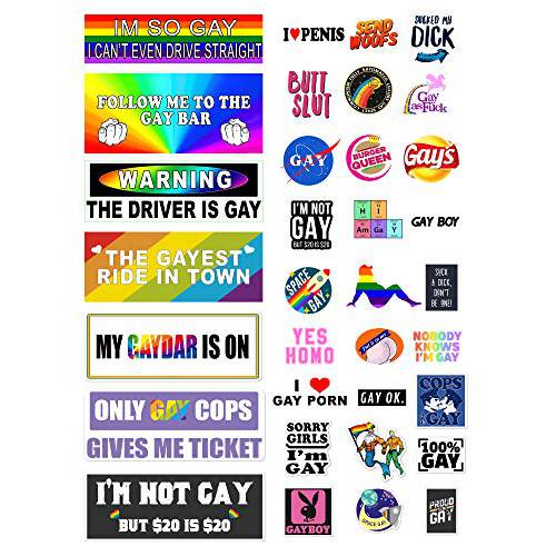 38 PCS The Original Funny Gay LGBT 충돌 범퍼 스티커 [Updated] 엑스트라 라지 자동차, 트럭 and 짐가방,캐리어 I Am So Gay I Can’t 균일한 드라이브 스트레이트 스티커 버라이어티팩