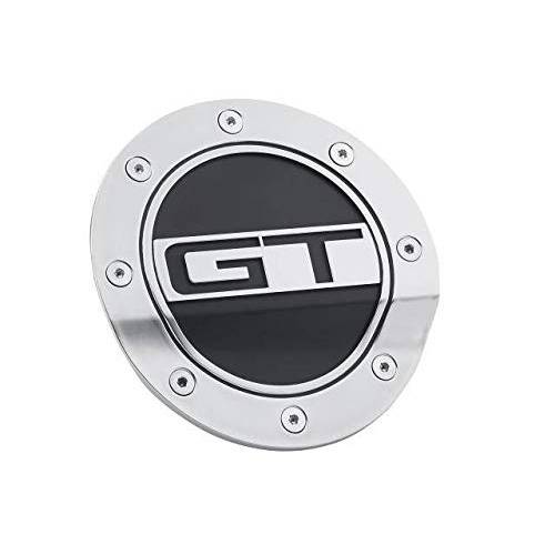 Drake 근육 자동차 Comp 시리즈 연료 도어 GT 각인 in 세틴 실버/ 블랙 마감, 호환가능한 포드 머스탱 GT 2015-2021, 모델 FR3Z-6640526-GS