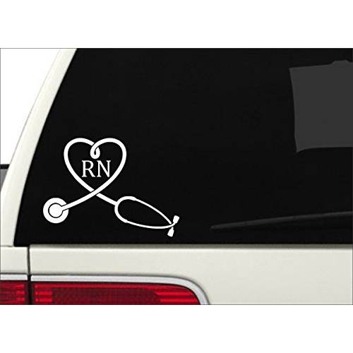 RN 간호사 Heart 청진기 창문 데칼 스티커 자동차 노트북 | 화이트 | 7