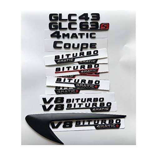 블랙 글자 GLC43 GLC63 GLC63s V8 BITURBO 4MATIC+ 펜더 트렁크 테일게이트 엠블렘, 앰블럼 엠블럼 배지 메르세데스 벤츠 AMG X253 쿠페 (GLC 43)