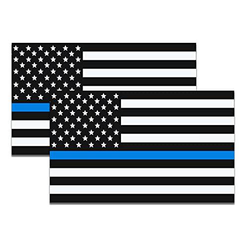 ThinBlueLine 아메리칸 US 깃발 2 팩 반사 자석 데칼 5 인치 X 3 인치 자동차, 트럭, SUV Police and Law Enforcement Officers (블랙, 2 팩)