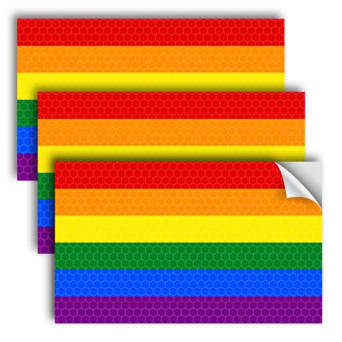 3PC 반사 LGBTQ Pride 레인보우 깃발 스티커 - 5 x 3 인치 - 지원 Gay 레즈비언 LGBT Equality Ally 범퍼 스티커 데칼