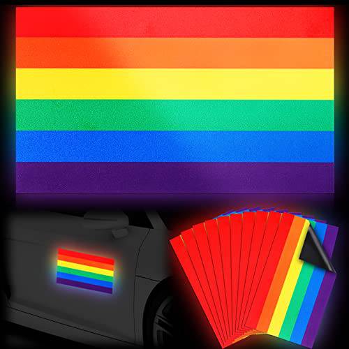 10 Pcs 반사 레인보우 깃발 자동차 자석 데칼 자석 범퍼 스티커 자동차 스티커 지원 LGBTQ Pride 자동차 데칼 자동차 마그넷 Colorful 자동차 악세사리 차량, 3 x 5 Inch(LGBTQ)