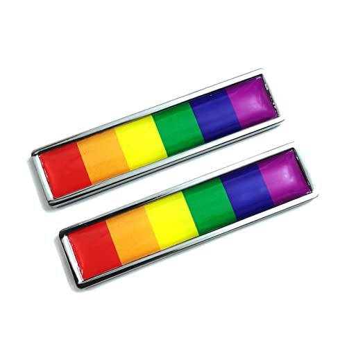 2 PCS 메탈 3D 6-Color 레인보우 엠블렘, 앰블럼 스티커 LGBT Gay 레즈비언 Pride 데칼,도안 범용 차량 오토 자동차 전면 펜더 범퍼 사이드 창문 트렁크 부트 테일게이트 (58x14mm)