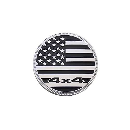 Shenwinfy 4x4 메탈 엠블렘, 앰블럼， 라운드 아메리칸 깃발 배지 호환 지프 랭글러 그랜드 체로키 리버티 (블랙 실버)