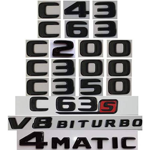 플랫 광택 글로시 블랙 트렁크 글자 엠블렘, 앰블럼 엠블럼 배지 메르세데스 벤츠 C43 C63 C63s C300 C350 4MATIC AMG V8 BITURBO 2017+ (C300)