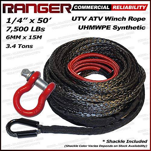 RANGER ULTRANGER SY45 블랙 7500LBs 1 4 X 50’ UHMWPE 제작 UTV ATV 윈치 로프 1 팩