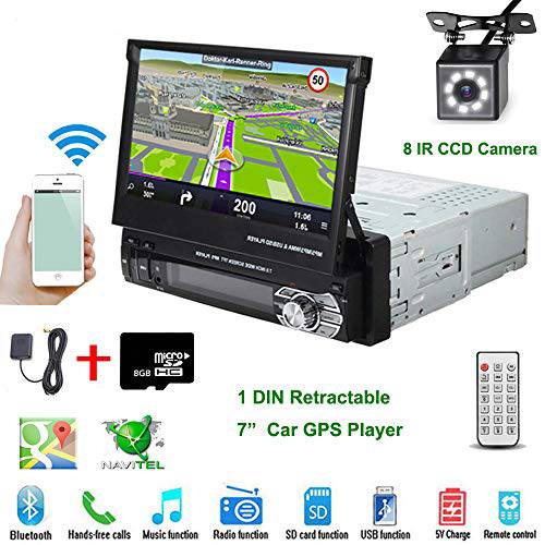 차량용 스테레오 대시보드 내부설치 싱글 DIN 7 HD 터치 디지털 스크린 헤드 유닛 지원 블루투스 GPS 미러 링크 FM USB SD MP5 핸즈프리 후방카메라 and 마이크,마이크로폰 By UNITOPSCI