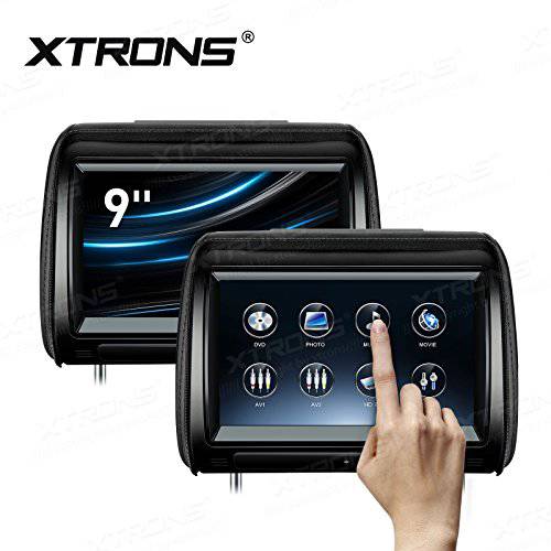XTRONS 2 x 9 인치 쌍, 세트 차량용 헤드레스트 DVD 플레이어 HD 디지털 조절가능 터치 스크린 1080P 비디오 오토 게임 HDMI