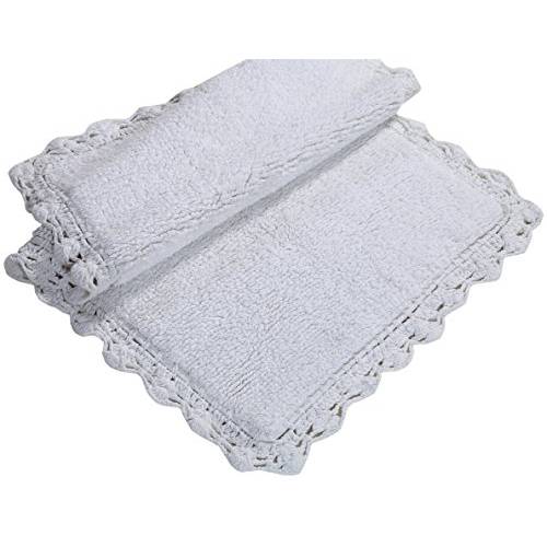 Crochet 2-Piece 목욕 Rug 세트, 21 by 34-Inch and 17 by 24-Inch, 화이트