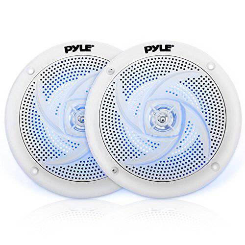 Pyle  선박 스피커 - 6.5 인치 2 웨이 방수 and 내후성 아웃도어 오디오 스테레오 사운드 시스템 LED 라이트, 240 와트 파워 and 로우 프로파일 슬림 스타일 - 1 쌍, 세트 - PLMRS63WL (화이트)