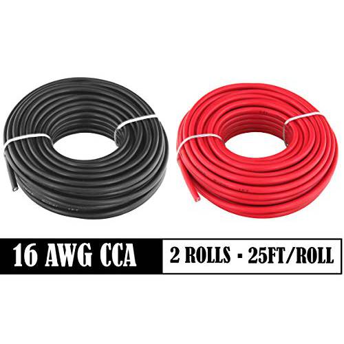 16 AWG True 아메리칸 와이어 Ga CCA 구리 클래드 알루미늄 Primary Wire. 25 ft 레드 25 ft 블랙 번들 for 차량용 오디오 스피커 앰프 리모컨 후크 up 트레일러 와이어링 Also Available in 14 18 게이지
