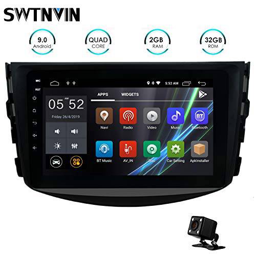 SWTNVIN  차량용 스테레오 토요타 RAV4 2006 2007 2008 2009 2010 2011 2012, 안드로이드 9.0 8 인치 HD 차량용 오디오 2GB 램 32GB ROM 지원 와이파이 블루투스 GPS 스티어링 휠, 프리 후방카메라