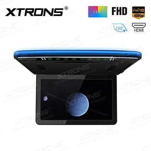 XTRONS 1920x1080 13.3 인치 해상도 FHD 스크린 차량용 루프 모니터 플립 다운 오버헤드 멀티미디어 차량용 천장 Over 헤드 비디오 디스플레이 USB SD HDMI 포트 송신기