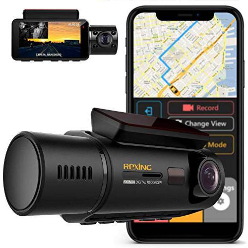 REXING V3 듀얼 카메라 전면 and 내부 Cabin 적외선 나이트 비전 풀 HD 1080p 와이파이 차량용 택시 블랙박스 Built-in GPS 슈퍼커패시터 2.7 LCD 스크린 주차 모니터 휴대용 어플