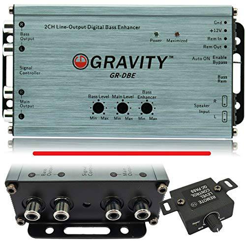 Gravity GR-DBE 2 채널 Line-Output 컨버터, 변환기 400 와트 신호/ CH 디지털 베이스 Enchancer 노브/ 듀얼 앰프/ 9.5 볼트 Pre-Amp Outs/ 레벨 매칭 Controls