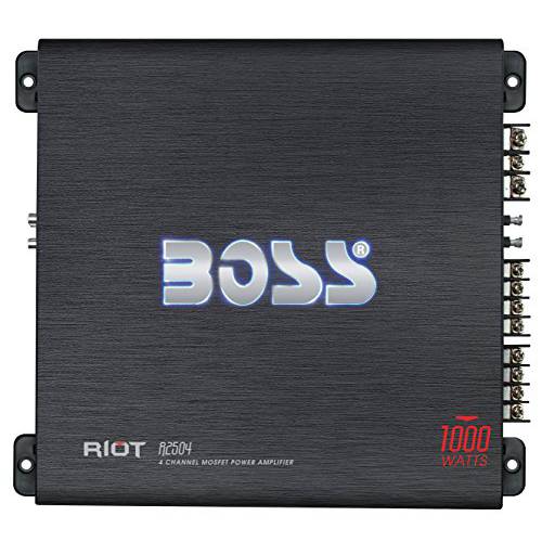 BOSS Audio Systems R2504 - Riot 1000 와트 4 채널 2 4 옴 안정된 Class AB 풀 레인지 브리지 가능 모스펫 차량용 앰프 리모컨 서브우퍼 컨트롤