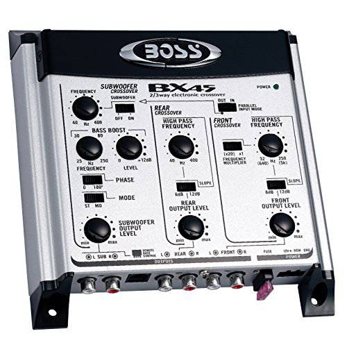 Boss Audio  시스템 Bx45 2 3 웨이 Pre-amp 차량용 전자제품 크로스오버 - 가변 하이 패스 필터 40 Hz - 8 Khz 선택가능 크로스오버 Slopes, 선택가능 Phase 최고 입력 전압 4.5 볼트, 실버 AND 블랙