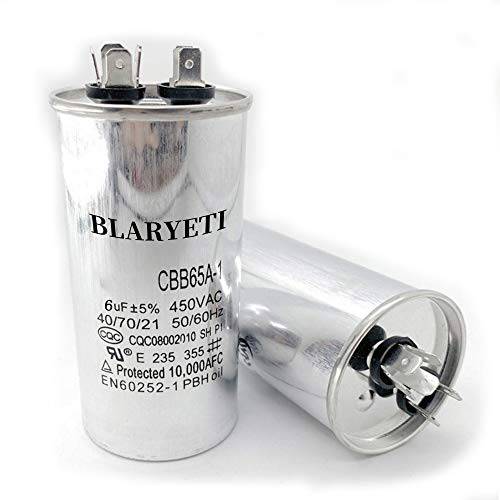 BLARYETI CBB65 6uF 모터 런닝 콘덴서 시작 콘덴서  에어컨 AC 450V/ 370V/ 250V 50/ 60Hz 5%