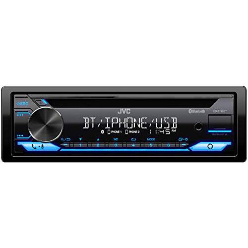 JVC KD-T710BT - CD 자동차 스테레오, 싱글 DIN, 블루투스 오디오 and 핸즈프리 통화 w/ 외장 마이크,마이크로폰, CD, MP3, USB, AUX 입력 AM/ FM 라디오, 하이 파워 앰프, 아마존 알렉사 음성 컨트롤