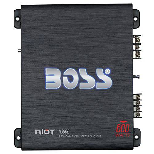 보스 오디오 시스템 R3002 - Riot 600 와트, 2 채널, 2 4 옴 안정된 Class AB, 풀 레인지, 브리지가능, 모스펫 자동차 앰프 리모컨 서브우퍼 컨트롤
