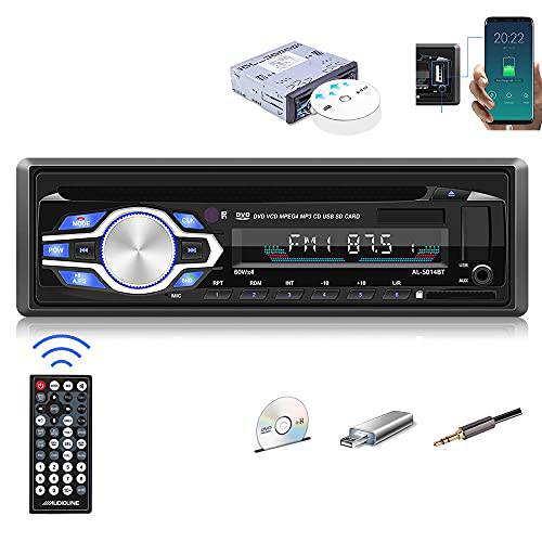 싱글 Din 자동차 스테레오 블루투스 1Din CD 자동차 스테레오 DVD 플레이어  핸즈프리 통화 지원 CD/ VCD/ MP3/ FLAC/ USB/ SD/ Aux/ FM 라디오 트럭+ 무선 리모컨
