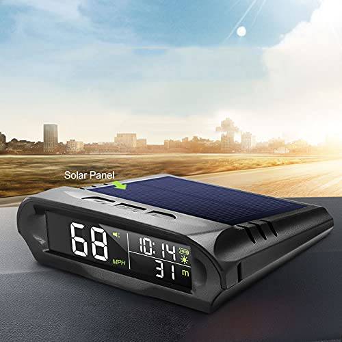 범용 무선 자동차 HUD 헤드업디스플레이 디지털 GPS 속도계 MPH 태양광/  배터리/ USB 청구됨 타임 시계 Over 스피드 알람 피로 운전 경보 온도 고도