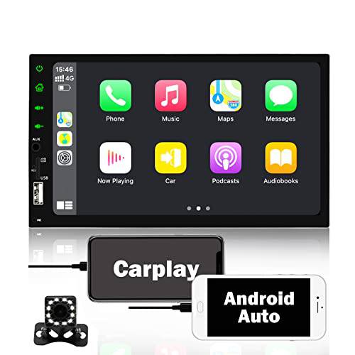 BINIZE 애플 Carplay and 안드로이드 오토 7 인치 더블DIN 자동차 스테레오 터치 스크린 MP5 멀티미디어 플레이 지원 FM/ AM/ 블루투스/ 미러 링크/ 백업 카메라 입력/ AUX-in 포트/ USB 포트/ 리모컨