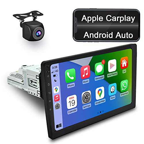 LEROAADZ 자동차 스테레오, 싱글 Din 자동차 스테레오 회전식 탈착식 10 인치 QLED 터치스크린, 32GB, 애플 CarPlay, 안드로이드 오토, 리어,후방 뷰 카메라, 블루투스 5.0, 와이파이 5.0, 하이 해상도 FLAC 오디오…