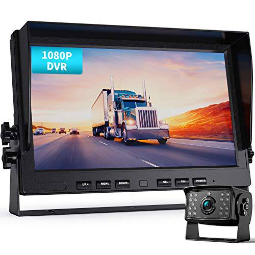 Fookoo Ⅱ 10 1080P 유선 후방카메라 시스템, 10-inch HD 듀얼 스플릿 스크린 모니터 레코딩 IP69 방수 후방관측 카메라 주차 라인 지원 Up to 2 카메라 트럭/ 트레일러/ RV(DY101)